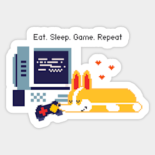 'Eat. Sleep. Game. Repeat.' Video Game Lover with Cute Pixel Dog Design Sticker